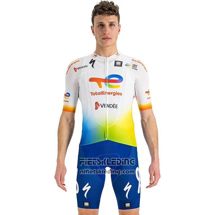 2022 Fietskleding Direct Energie Wit Geel Blauw Korte Mouwen en Koersbroek